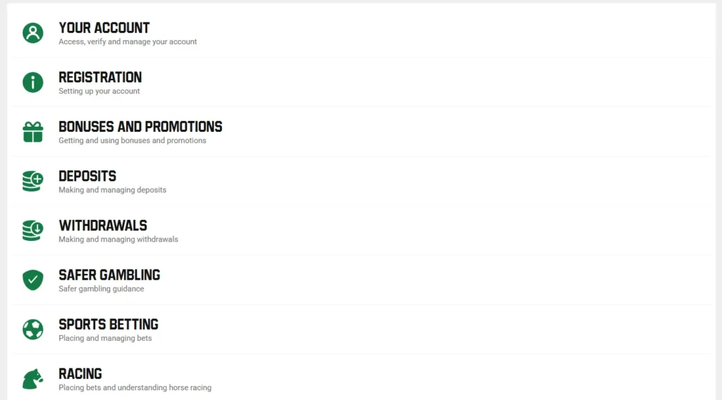 Help Centre at Unibet