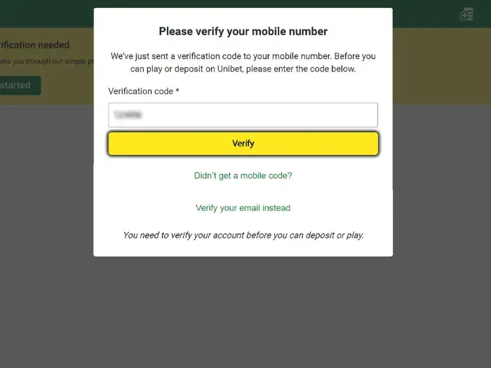 Verification before Unibet Casino Login