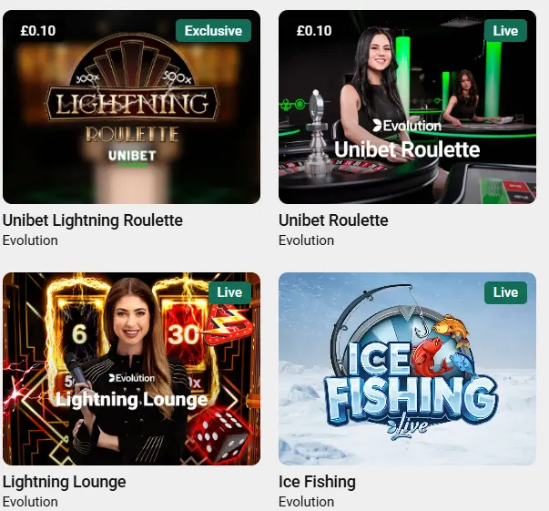 Games at Unibet Live Casino